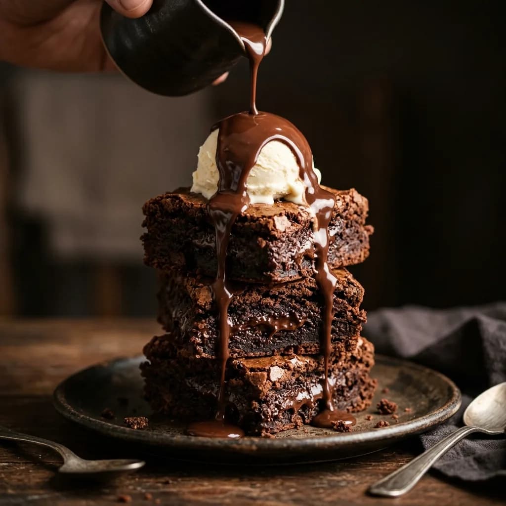 Editorial Food Photography of Chocolate Brownie Stack