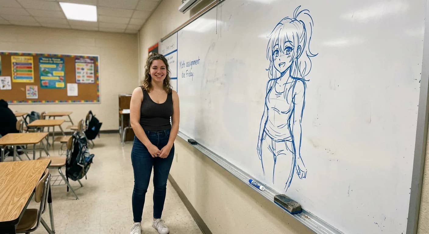 Candid Smartphone Photo: Celebrity with Whiteboard Sketch