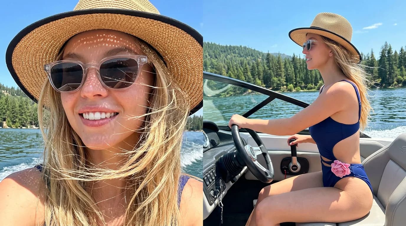 Detailed Cinematic Portrait of Sydney Sweeney on a Boat
